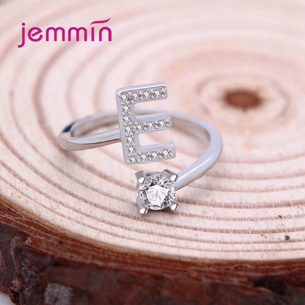 

New Fashion Jewelry 925 Sterling Silver Ring Trendy Style 26 Letters CZ Cubic Zirconia Women Girls Anniversary Engagement