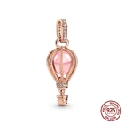 Мерная серебряная подвеска со сверкающим розовым горячим воздухом Подвеска шарик шарм подходит для оригинальных браслетов Pandora DIY Lady Jewelry Making