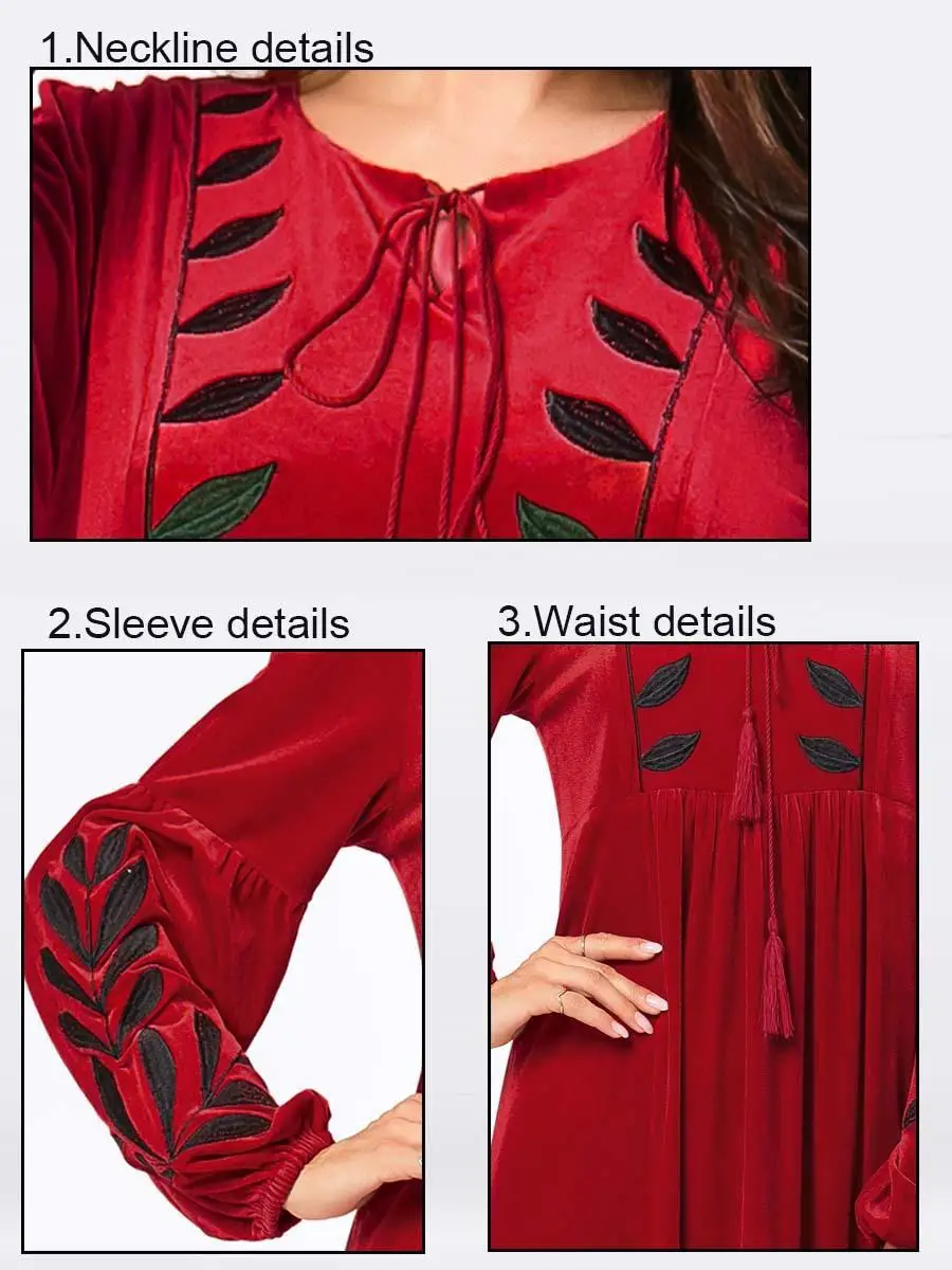 Женское бархатное Макси платье Abaya длинное Кафтан с вышивкой в арабском и