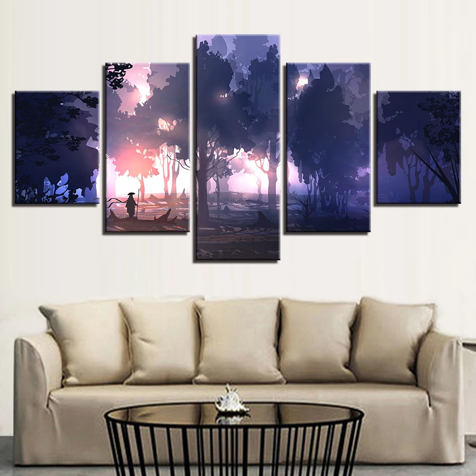Украшение для дома спальни стены искусство современные принты 5 шт. лес солнце