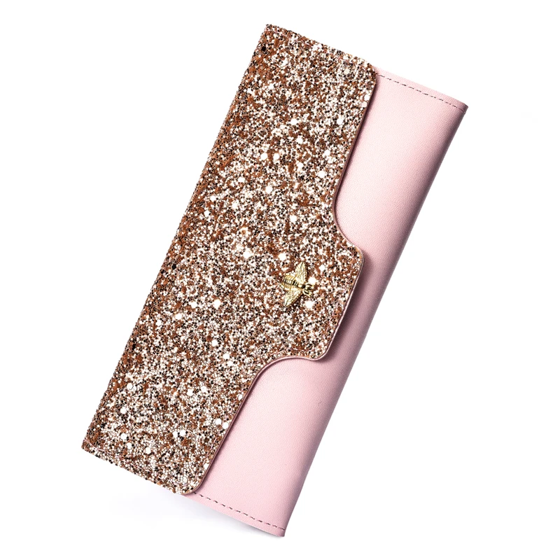 Pink Женские кошельки, милый Длинный кошелек, модные роскошные вечерние клатчи из искусственной кожи, кошельки для монет, карта, посылка, тонкий кошелек с Пчелой Carteira - Цвет: Pink