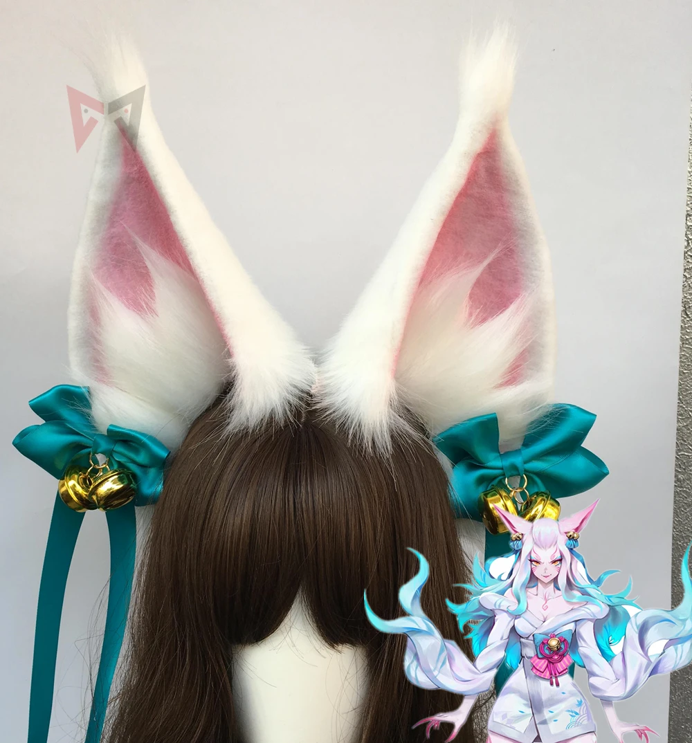 

2020 New LOL The Spirit Blossom Ahri's Cosplay DIY Big Size White Fox Ears Hairhoop Hairbands Headwear For Costume Accessories