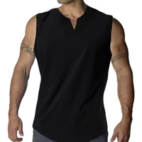 2021 v neck fitness tank top men summer muscle cotton vest gym clothing bodybuilding sleeveless shirt workout sports singlets