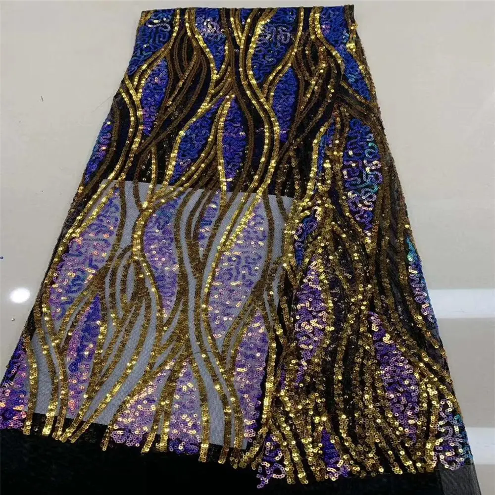 

2020 Latest African Nigerian Sequins Net Lace 5 Yards/lot, High Quality French Tulle Mesh Sequence Lace Fabric For Party Dress
