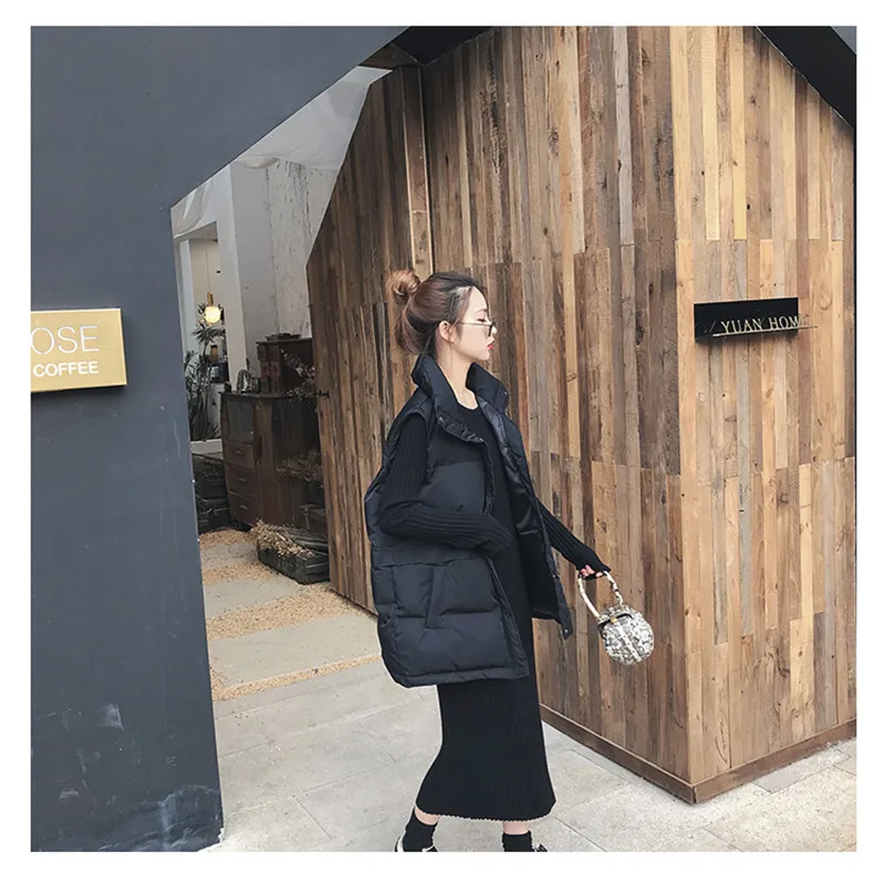 Зимний теплый жилет без рукавов длинное пальто для женщин свободная хлопковая