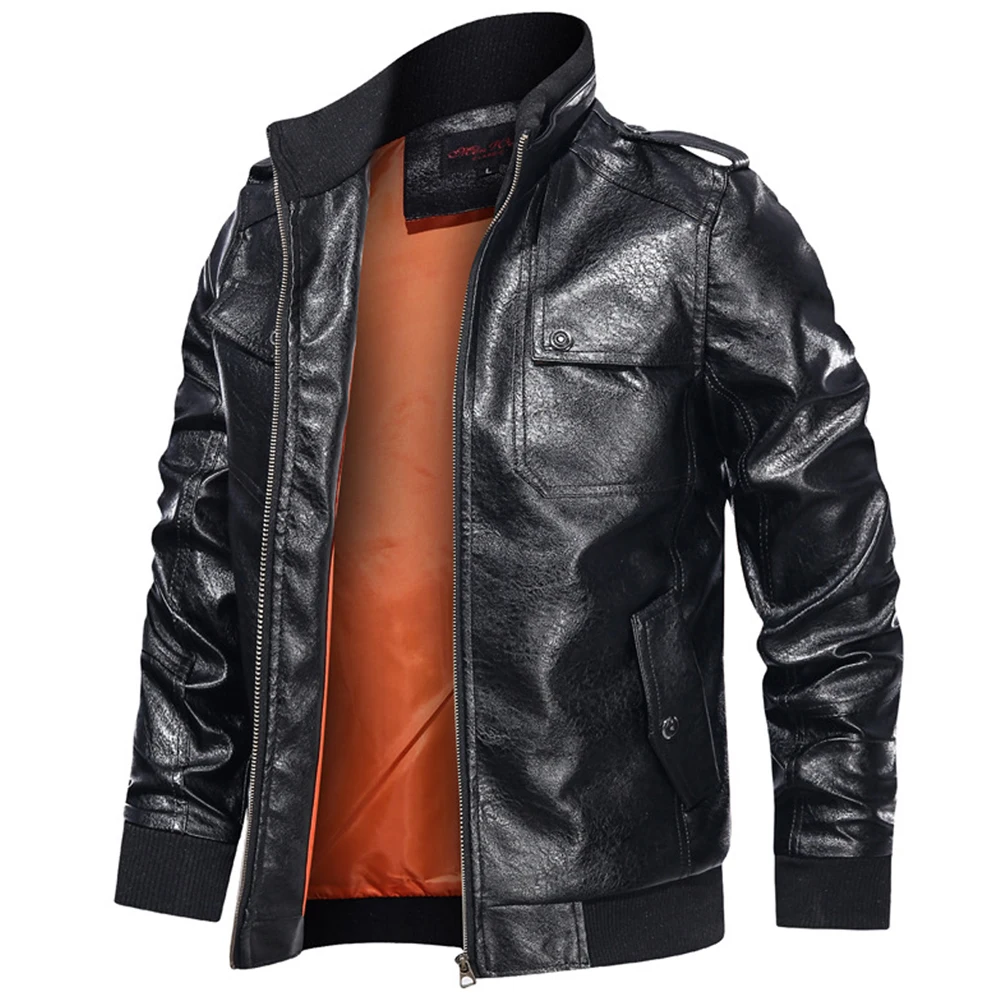 

COFEKATE Mens Biker Motorcycle Jacket Long Sleeve Turn-Down Neck Casual Bomber Coat Windproof Waterproof Zipper Outwear Clothes