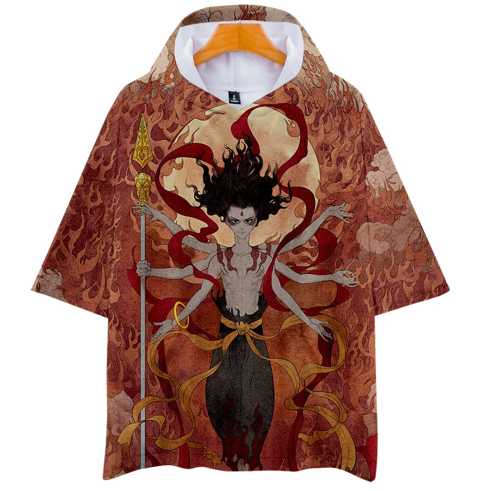 NE ZHA/Популярная футболка с капюшоном и короткими рукавами изображением китайских