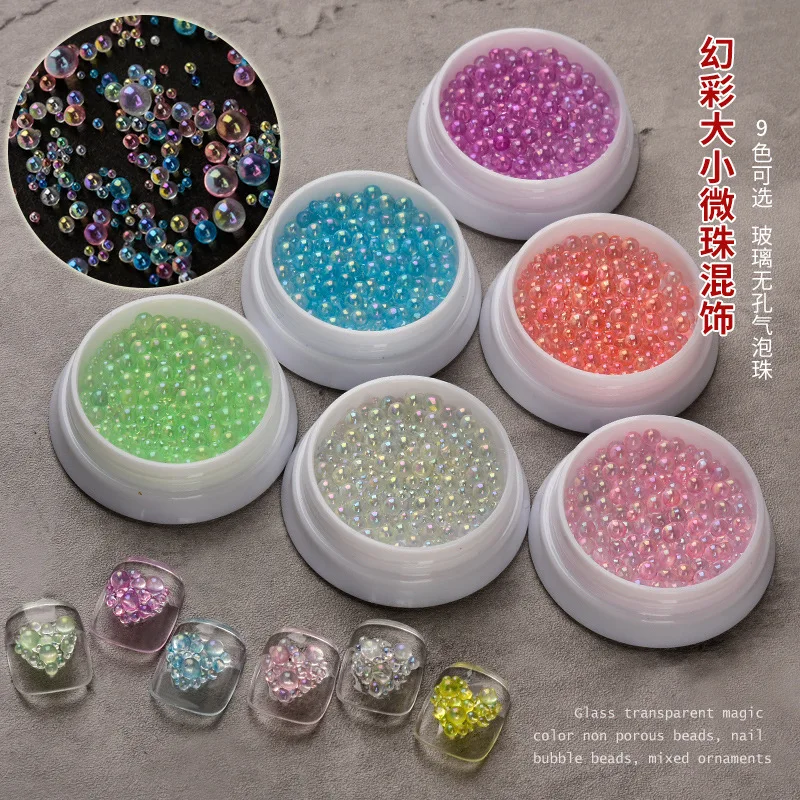 

Japanese Aurora Symphony Mermaid Bubble Beads Size Mixed Nail Art Transparent Round Beads Microbeads Candy Nail Jewelry