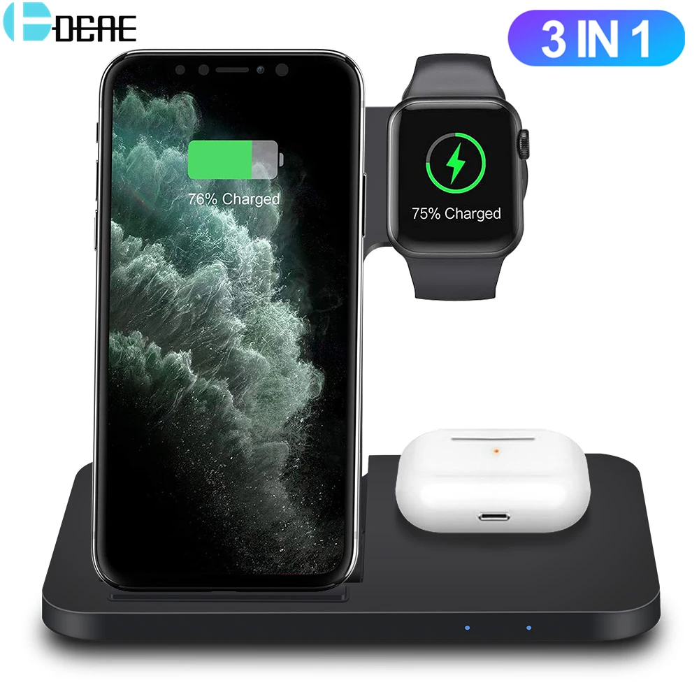 

3 in 1 Wireless Charger For iPhone 14 13 12 11 XS XR X 8 AirPods Pro Apple Watch 8 7 SE 15W Fast Charging Stand for Samsung S22
