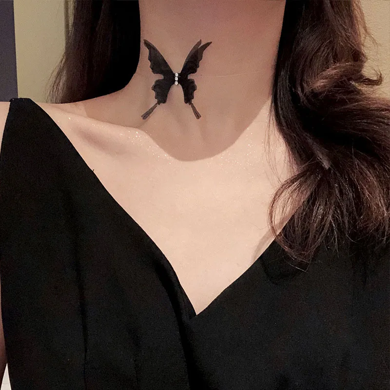 

New Lace Black Butterfly Necklace 2021 Black White Clavicle Choker INS Style Short Necklace for Women Jewelry Wholesale