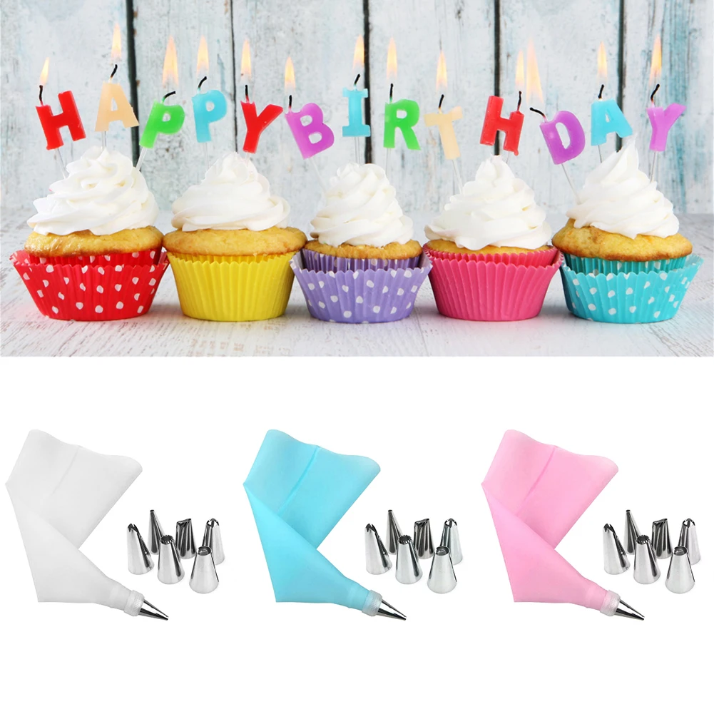 

1Pc Silicone Icing Piping Cream Pastry Bag +6PCS Stainless Steel Nozzle Pastry Tips Converter DIY Cake Decorating Tools
