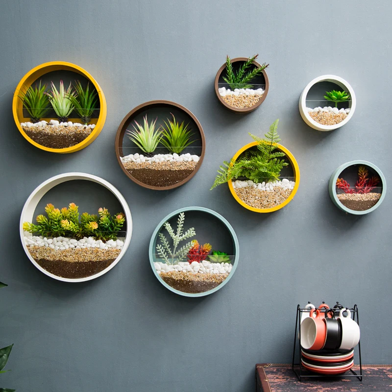 Creative Iron Art Transparent Glass Wall Vase Home Living Room Restaurant Office Wall Planter Succulent Plant Hanging Flower Pot