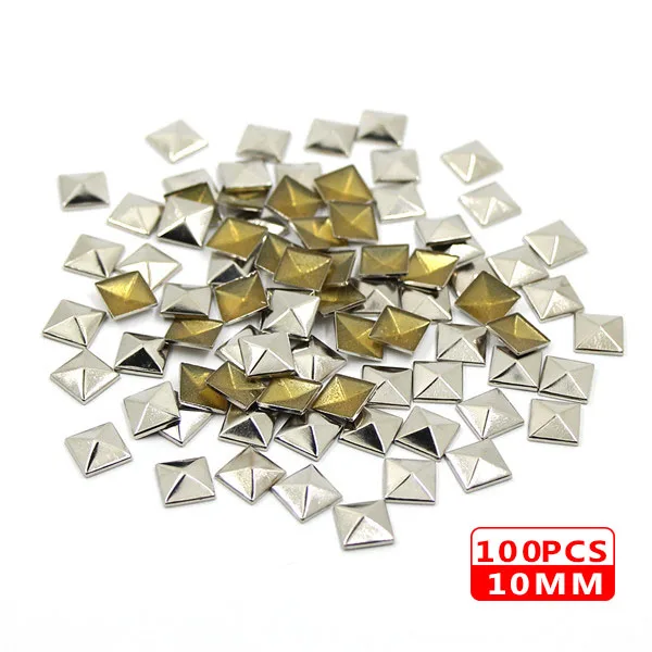 10MM Square Sliver 100 шт Горячая фиксация шпильки медь звезда квадратный череп стразы железные заклепки для одежды металлические заклепки DIY панк аксессуары для одежды - Цвет: 10MM Square Sliver