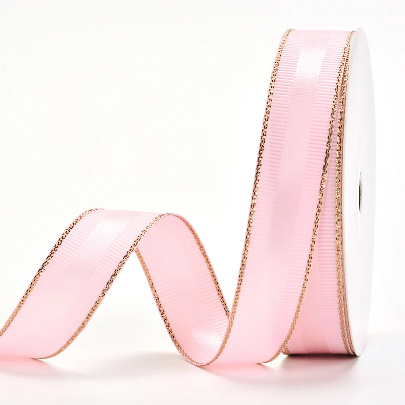 pearl pink 123 YAMA атласная лента с розовым золотым краем, 100 ярдов 9 16 25 38 мм и 3/8 5/8 1 1-1/2 дюйма, вечерние ленты для волос на Рождество - Цвет: pearl pink 123