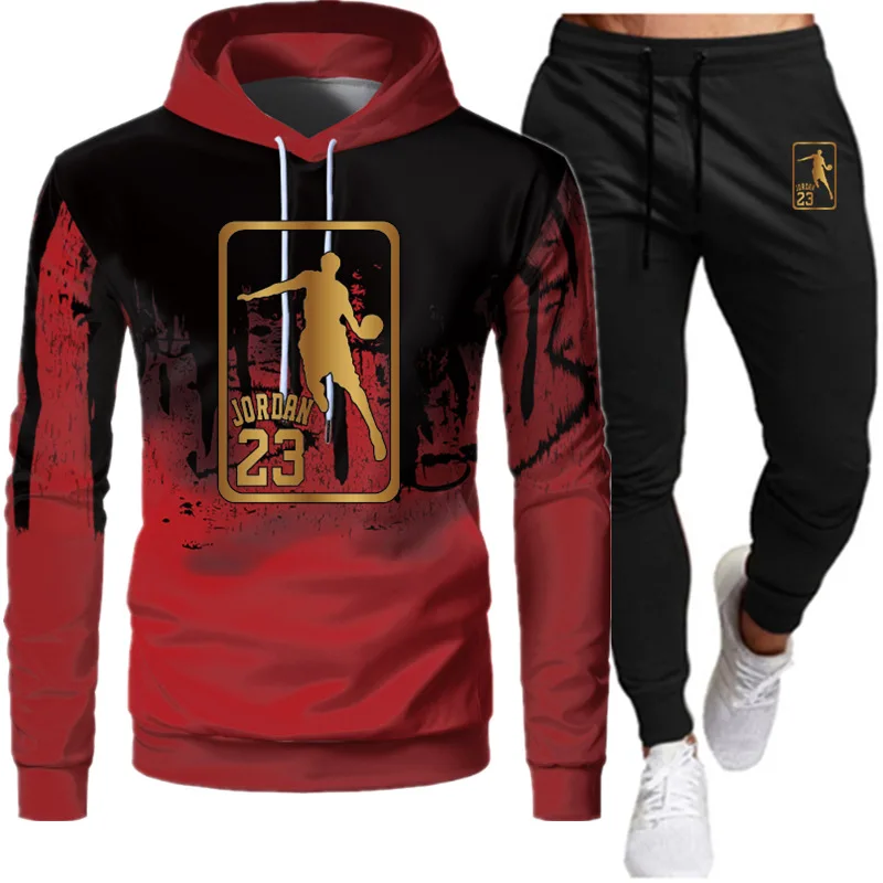 

Sets Tracksuit Men Autumn Winter Hooded Sweatshirt Drawstring Outfit Sportswear 2021 Male Suit Pullover Two Piece Set Casual