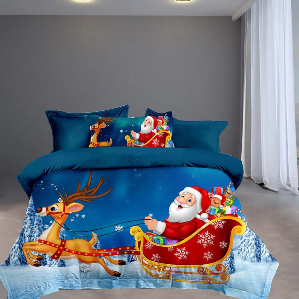 

Quilt Cover Pillowcase Set 3D Printing Christmas Cartoon Happy Santa Washable Comfortable Bedding