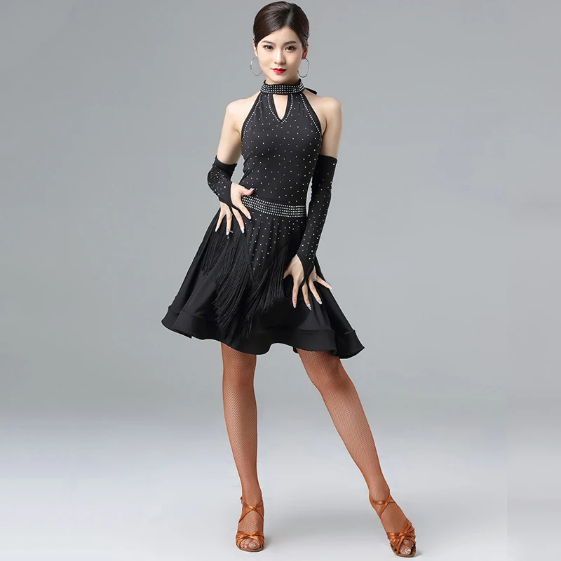 Платье для латинских танцев костюм стразы платье танцевальная юбка с бахромой