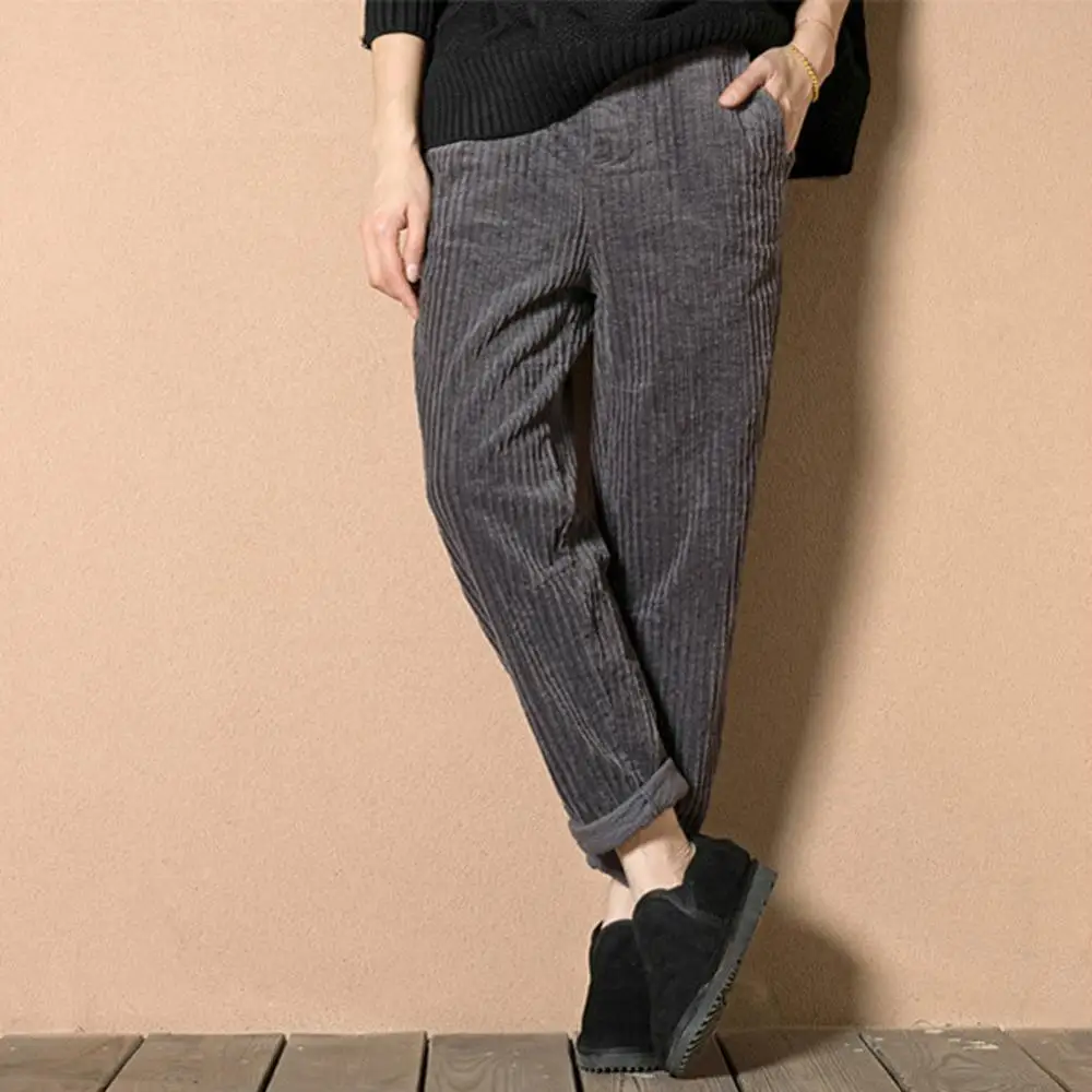 Женские вельветовые брюки с карманами модные тренды размера плюс шаровары