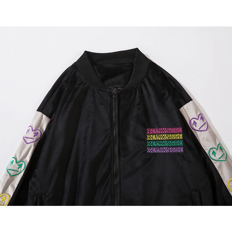 

Baseball Jacket Men Colorful Heart Letter Embroidery Patchwork Bomber Coats Spring Fashion College Style Streetwear Men