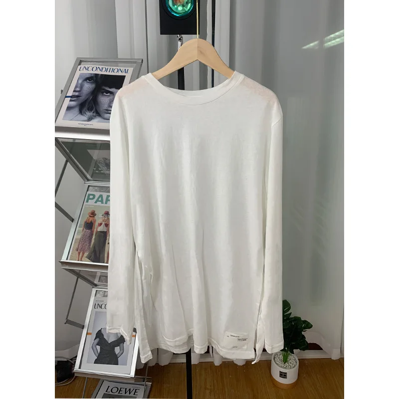 

TVVOVVIN Split Mid Length Thin T-shirt Women's 2021 Spring New Korean Solid Color Casual Long Sleeve Top R8EC