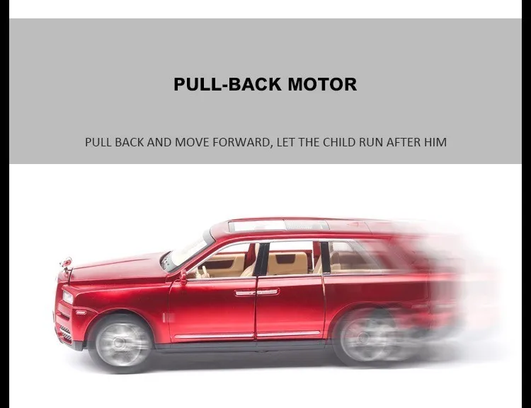 1:24 Rolls Royce Cullinan, модель автомобиля из сплава, большой размер, имитация внедорожника, металлическая модель автомобиля, светильник со звуком, вытяжка, 6 дверей