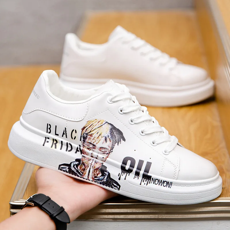 

Hot selling men's sports shoes flat bottomed white shoes casual shoes comfortable breathable shoes fashion school graffiti shoes