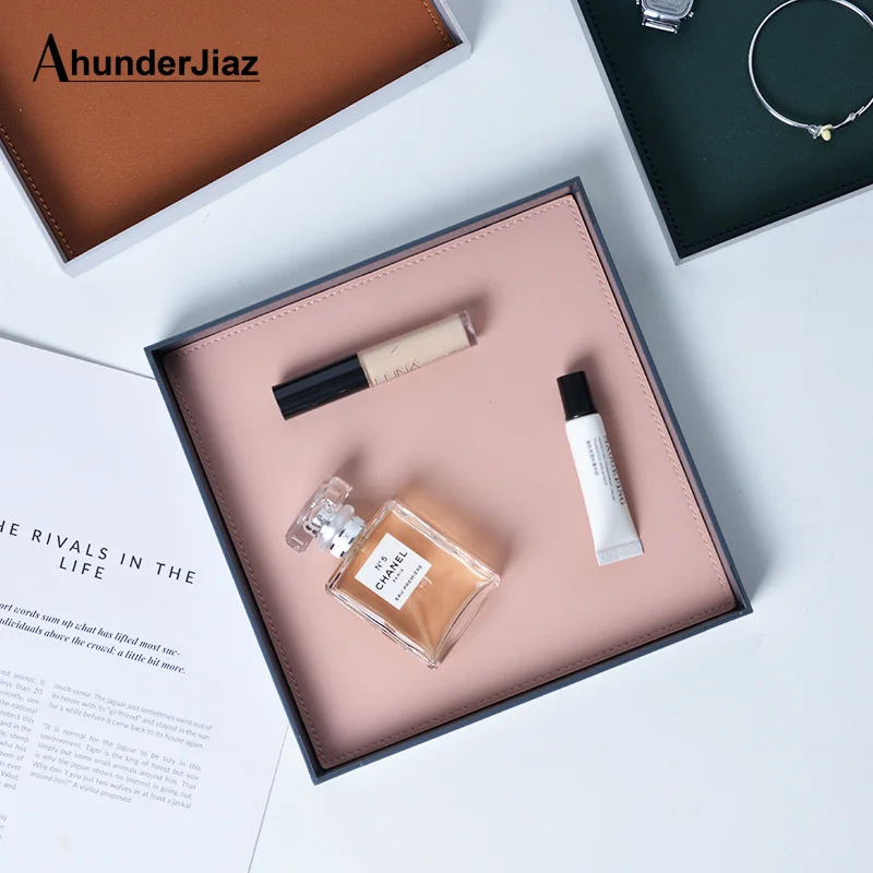 

Nordic Simple Leather Square Storage Tray Living Room Porch Cosmetics Desktop Storage Tray Jewelry Display Plate Home Decor