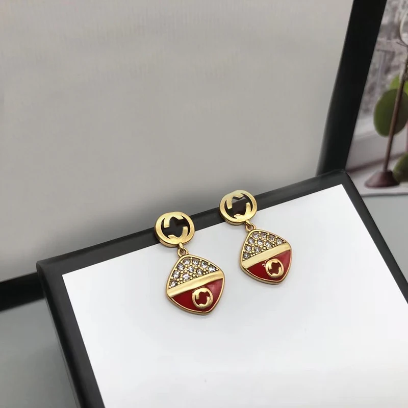

Explosive Exquisite Couples Micro-inlaid Zirconium Red Enamel Earrings Retro Christmas Luxury Ornaments Gifts