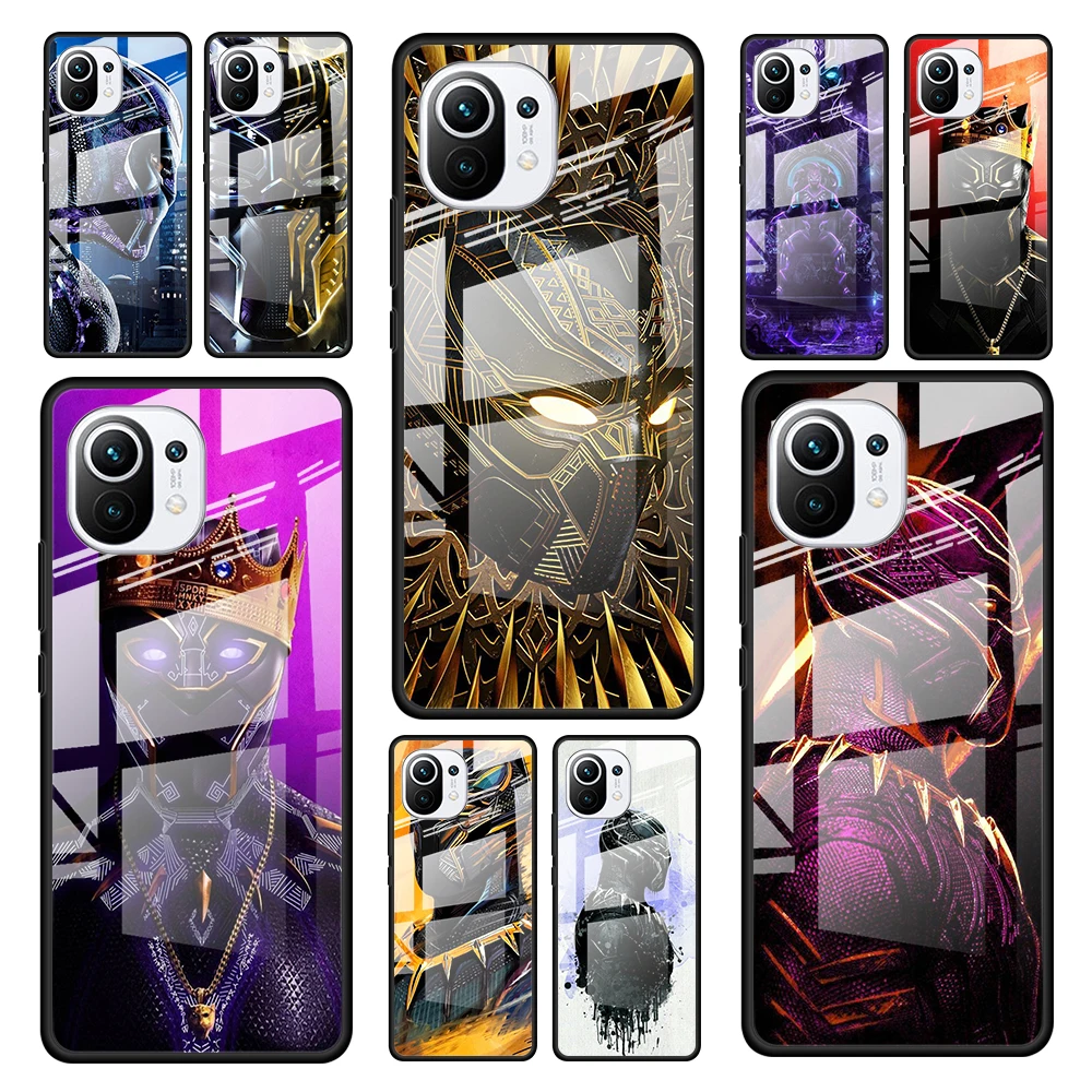 

Marvel Black Panther for Xiaomi Mi 11 Ultra Lite 10T Note 10 9T Pro CC9 CC9E 5G Luxury Tempered Glass Phone Case Cover
