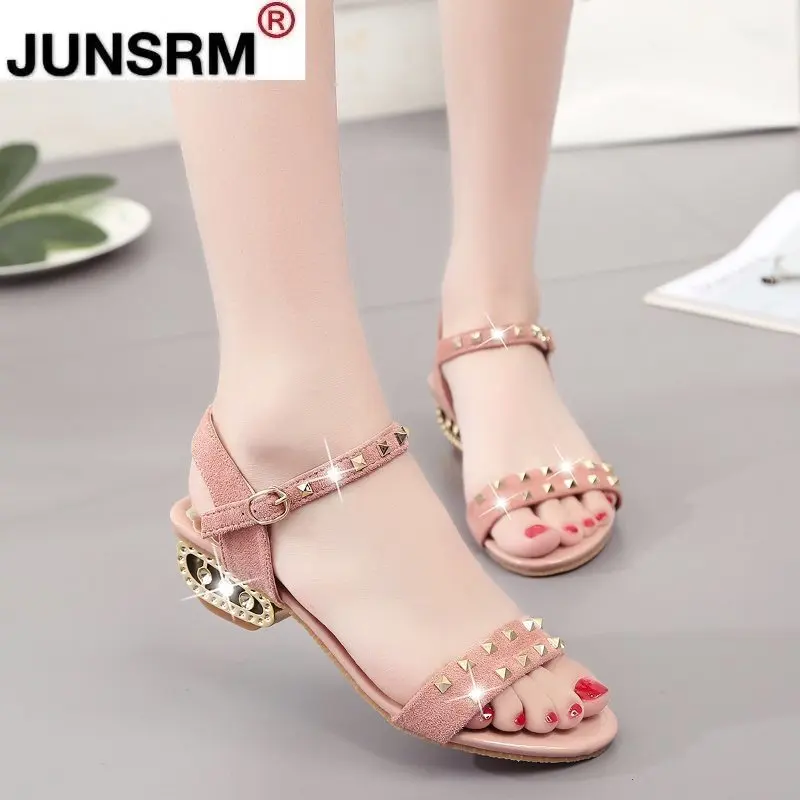 

New Korean Style Rivet Women Casual Sandals Lace-up Square Heel Women Sandals Open Toe Shallow Mouth Women's Sandals Large Size