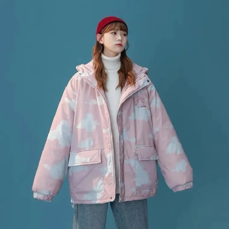 

Oversized loose plus velvet long-sleeved jacket park sweatshirt clothing streetwear y2k cartoon print tie-dye zipper hoodie pull