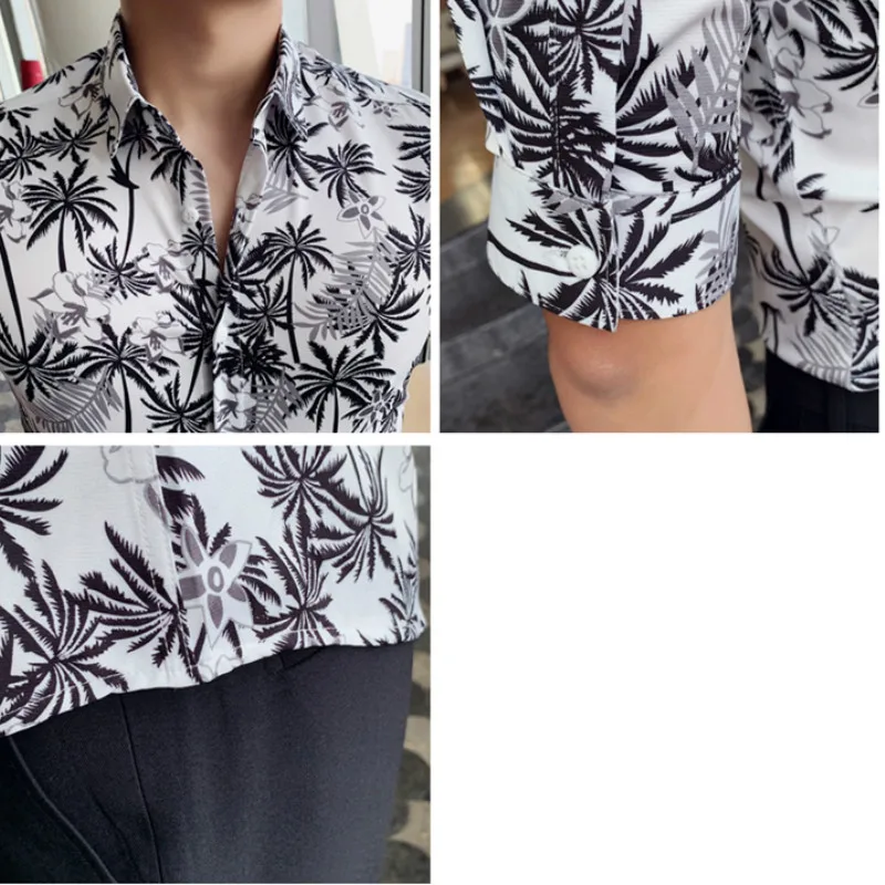 

2020 Summer Hawaiian Shirt Men Short Sleeve Print Casual Slim Fit Business Dress Shirts Men Clothes Camisa Social Masculina