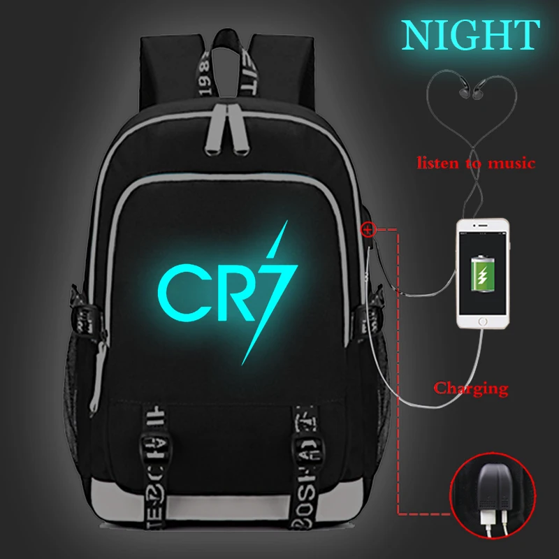 

Cristiana чехлы с изображением Роналдо и CR7 зарядка через USB рюкзак светящийся USB дизайн рюкзак для ноутбука Рюкзак Световой мешок Колледж рюкзак