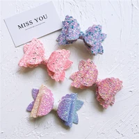 8pcslot 8 55 5cm shiny glitter bowknot patchess appliques for diy handmade childrens hair clip accessories