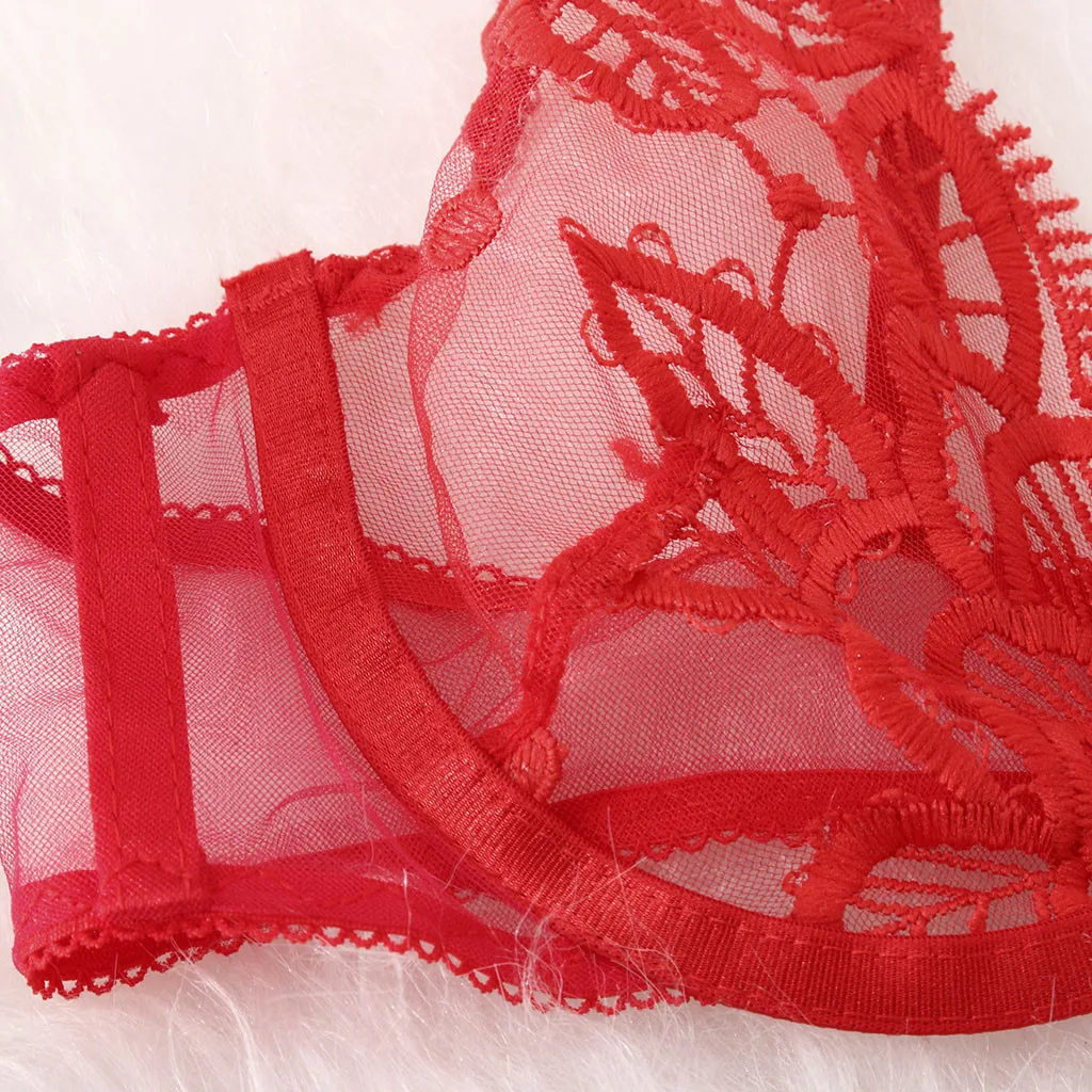 

Lingerie Sexy Bra Set Mesh Sexy Women's Sling Lace Lingerie Bra+Garter+Briefs Set Dot Babydoll Sleepwear Lingerie Sets S-XL