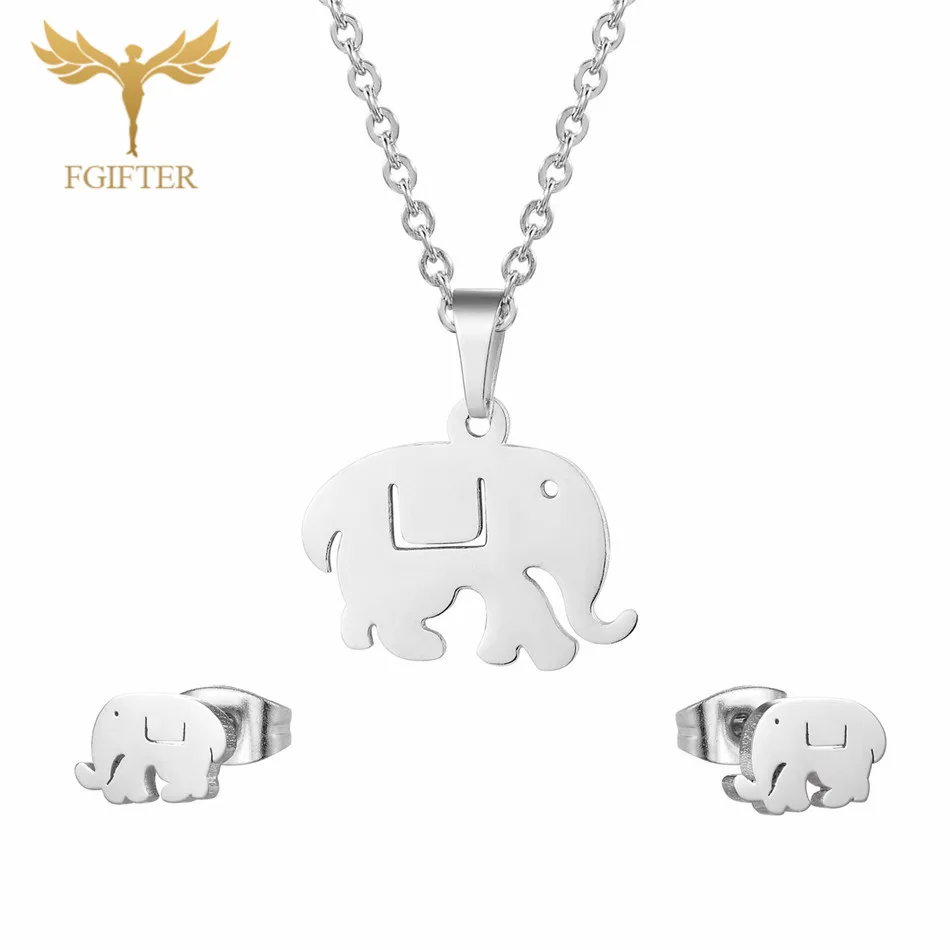 Elephant Jewelry Set Fgift, Детский комплект ювелирных изделий для девочек, серьги-гвоздики в виде лошади, ожерелье с подвеской, ювелирные изделия из нержавеющей стали, детский подарок - Окраска металла: Elephant Jewelry Set
