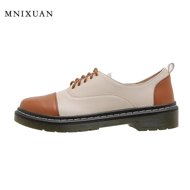 

MNIXUAN Women Flat Luxury Shoes 2020 spring autumn new round toe lace up Chinese Oxford Shoes flats black ladies shoes size 9 42