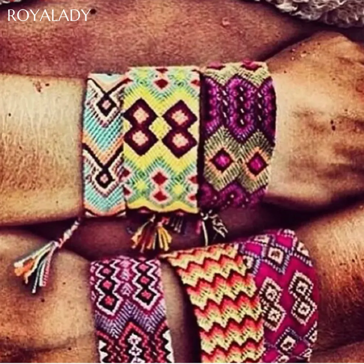 Женский и мужской плетеный браслет Boho разноцветный из хлопчатобумажной веревки