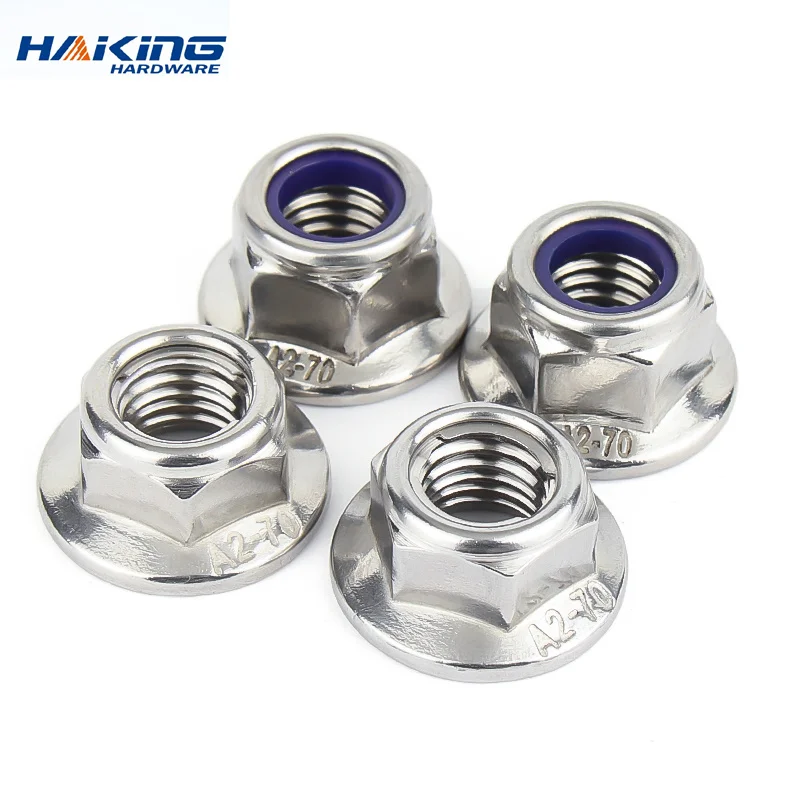 2-10PCS M4 M5 M6 M8 M10 M12 High Quality Stainless Steel Hex Flange Nylon Metal No Serrated Lock Nut Hexagon Nylon Lock Nuts