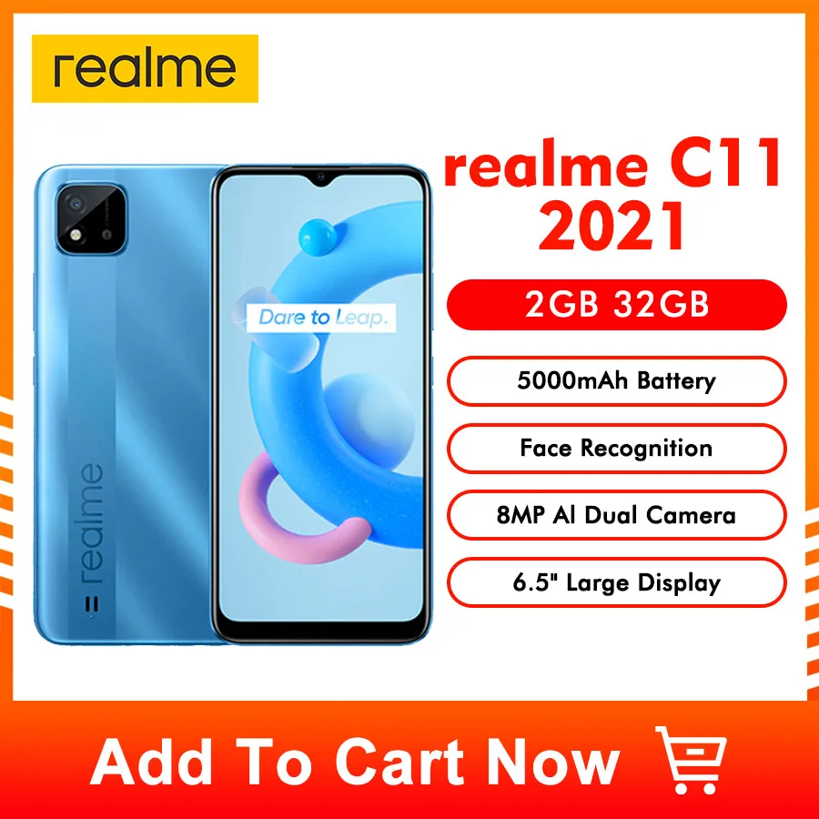 

Смартфон realme C11, 2021 дюйма, 2 + 32 ГБ, 6,5 мАч, NFC