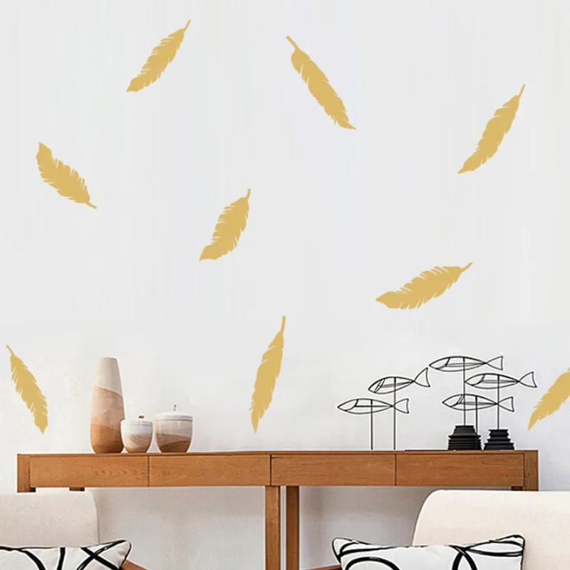 

Black Gold Color Feather Wall Sticker DIY Art For Kids Room Home Decor Wall Decals Wallpaper Baby Room Poster Wall Decoration