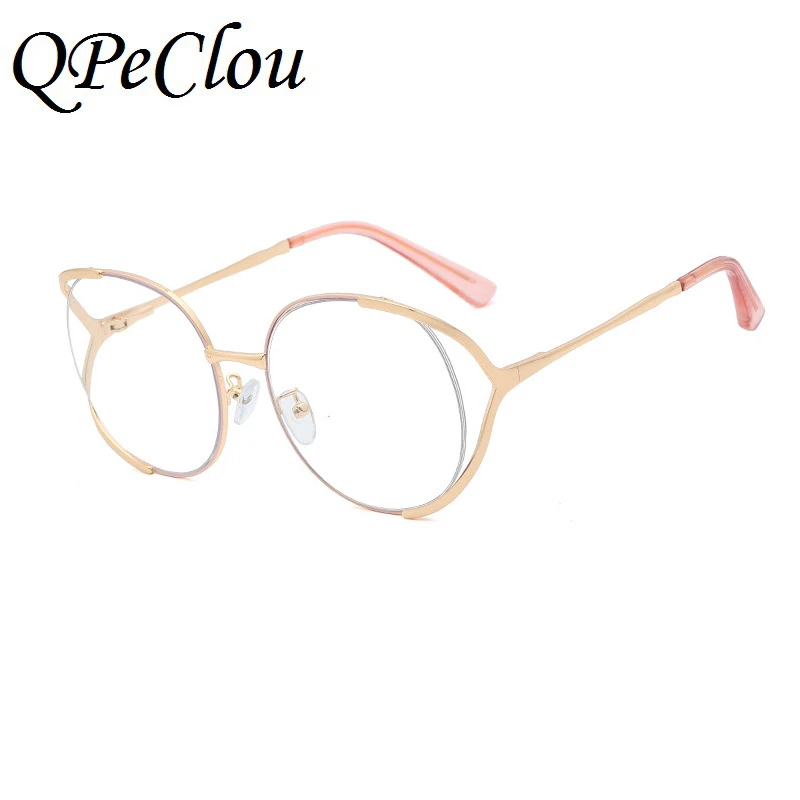 

QPeClou 2020 новые винтажные металлические негабаритные очки оправа Женские Модные оптические прозрачные очки мужские полые круглые очки