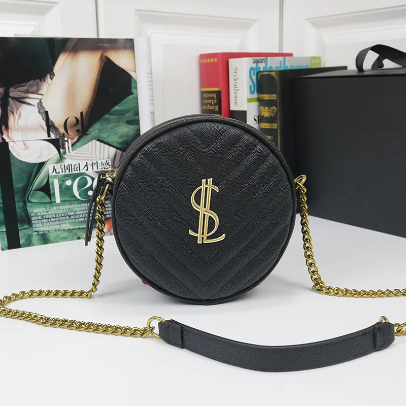 

2021 Luxury Mini Round Bag Female Star with The Same Wave Pattern Leather Shoulder Messengerchain bag