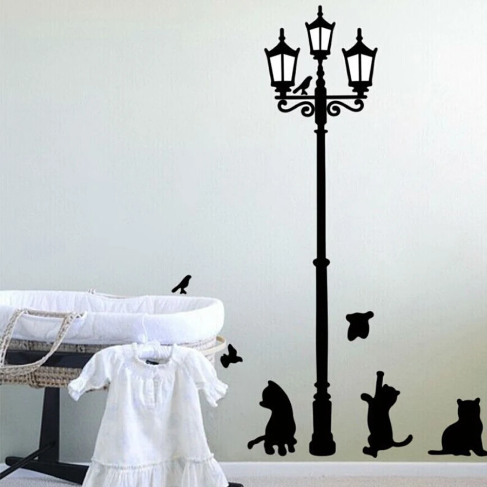 

Creative DIY Popular Ancient Lamp Cats and Birds Wall Sticker Cartoon Wall Mural Home Decor Room Kids Decals Wallpaper