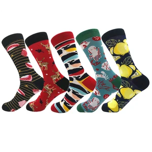 Красочные мужские носки из хлопка с рисунком из мультфильма, модные счастливые носки, уличная одежда, новинка, олень, тигр, авокадо, в полоску, Sokken