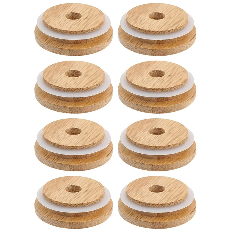 

8Pcs Reusable Bamboo Jar Lids 86MM Bamboo Mason Jar Lids with Straw Hole for Wide Mouth Mason Jar