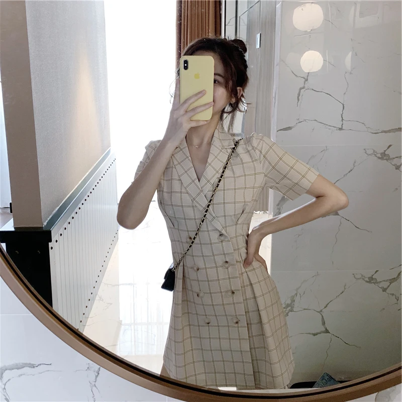 

Suit Dress 2020 New Style Platycodon Grandiflorum French Super Fairy Mori Waist-Tight Plaid Retro Yamamoto Style Skirt Summer