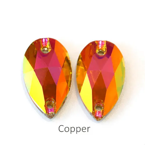 Copper 11x18 мм Красочные 24 цвета лучшее качество пришить стразы каплевидной формы бутик стекло Flatback пришить декоративные камни для одежды F0051 - Цвет: Copper