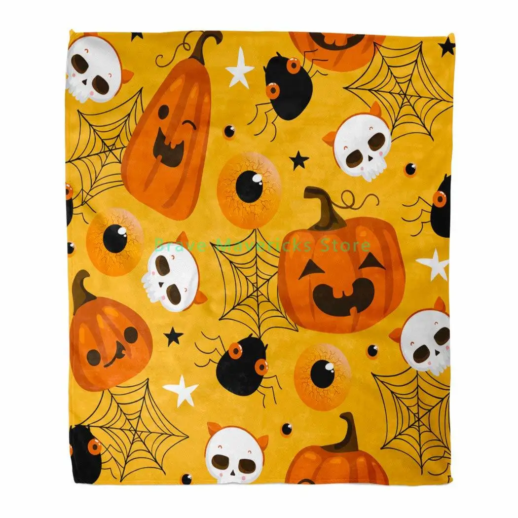 

Asjdad Blanket Inch Halloween Seamless with Cute Pumpkins Skulls and Background Lightweight Fluffy Breathable Warm Room
