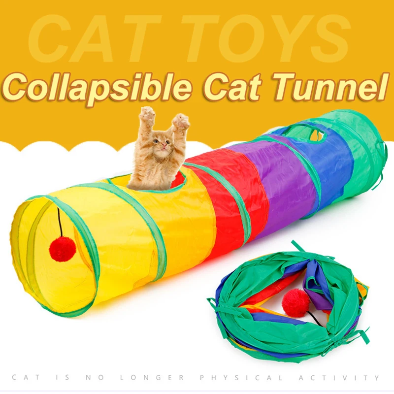 

Foldable Rainbow Cat Tunnel Indoor Chasing Entertainment Toys Eco-Friendly Polyester Cloth Easy Storage Outdoor Funny Pet Toys